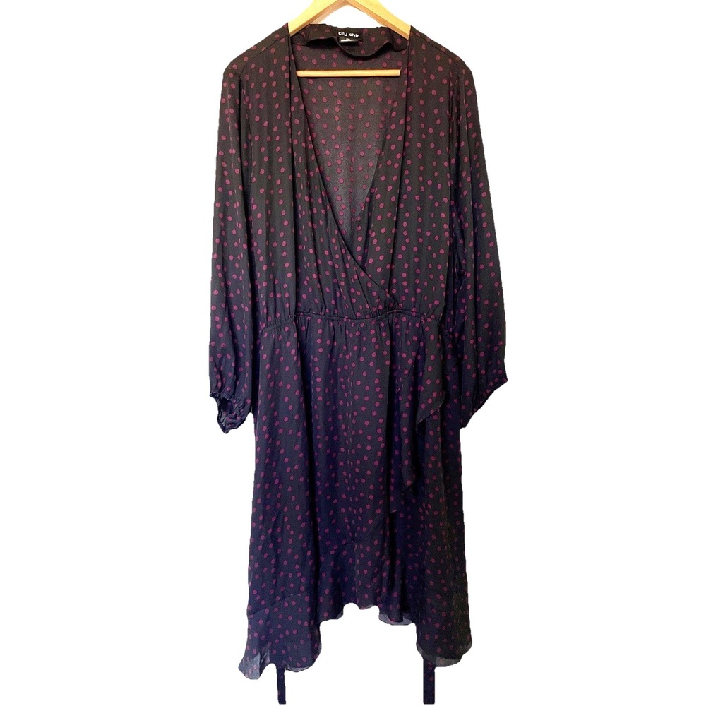 City Chic Woman Polka Dot  Frill‎ Dress Size XXL  Faux Wrap Ocassion Event Chic